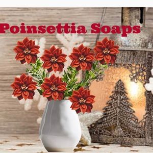 Set 6, Christmas Poinsettia Flower, Artisian Holiday, Baby Shower, Bathroom